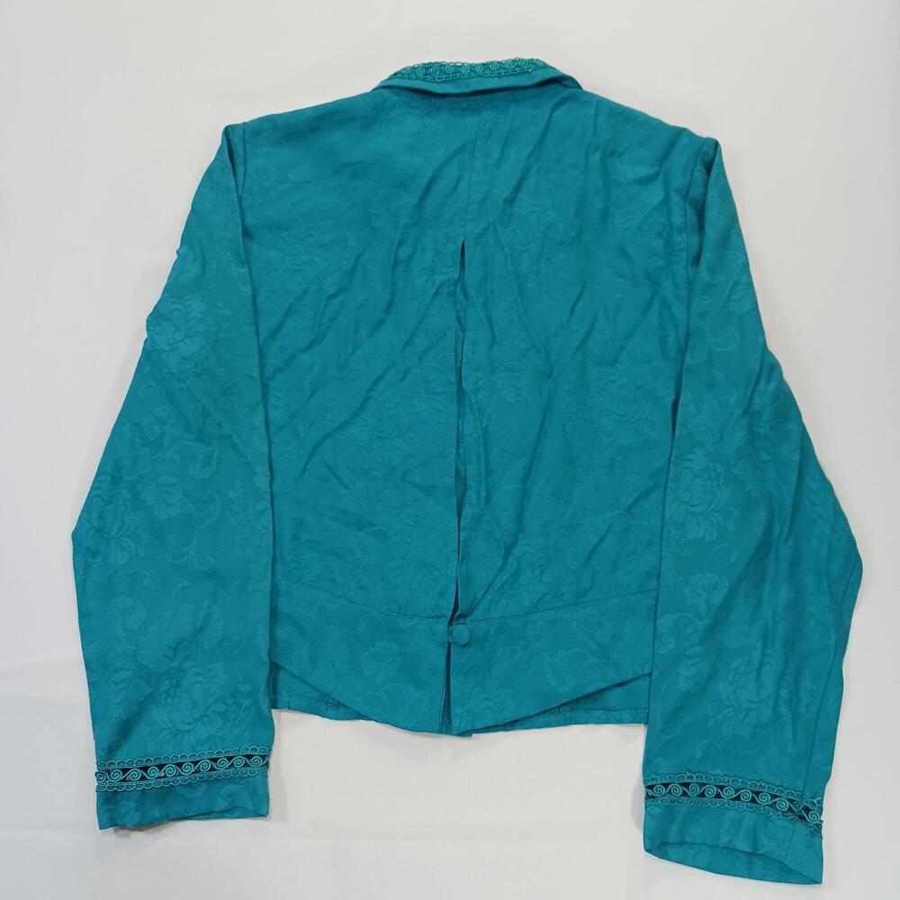 Karin Stevens Women's Turquoise Open Back Front Button Blazer Jacket Size 8 - Picture 2 of 16